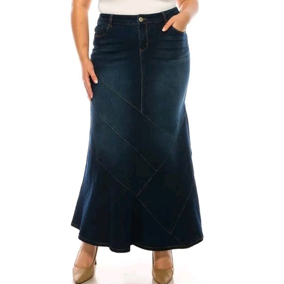 Boutique Fishtail Mermaid Skirt  Stretch Midi Maxi Dark Denim Blue Zip Closure - Picture 6 of 16